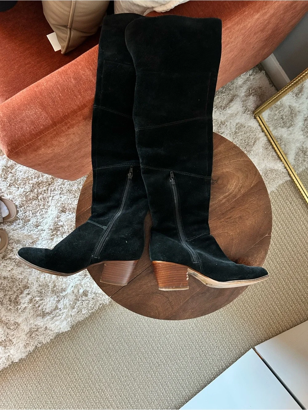 Black Suede Knee-High Boots - Classic Women's Riding Style